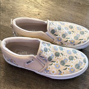 Vans Floral Print Slip-On Sneakers, Children's Size 2, Beige